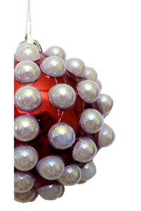 Ornament Glob de Craciun cu Perle Albe pentru Brad Pom Rosu de 8 cm