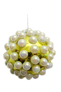 Ornament Glob de Craciun cu Perle Albe pentru Brad Pom Galben de 8 cm Cadou Gold