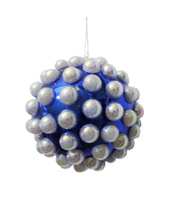 Ornament Glob de Craciun cu Perle Albe pentru Brad Pom Albastru de 8 cm Imitatie
