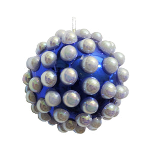 Ornament Glob de Craciun cu Perle Albe pentru Brad Pom Albastru de 8 cm