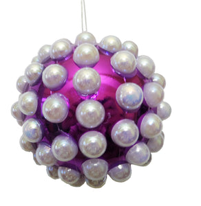 Ornament Glob de Craciun cu Perle Albe pentru Brad Pom Mov de 8 cm din Acril Imitatie