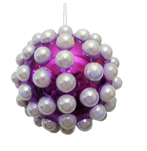 Ornament Glob de Craciun cu Perle Albe pentru Brad Pom Mov de 8 cm Imitatie