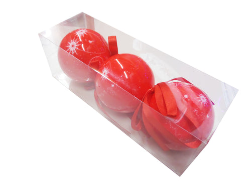 Set Globuri de Craciun Uniculoare pentru Brad 3 buc, Rosii cu stelute 7.00 cm