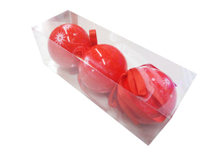 Set Globuri de Craciun Uniculoare pentru Brad 3 buc, Rosii cu stelute 7.00 cm