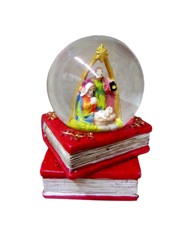 Mini-Glob Craciun cu Lichid si Zapada Cristal Sticla Isus Familia Sfanta Carte Rosie