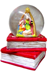 Mini-Glob Craciun cu Lichid si Zapada Cristal Sticla Isus Familia Sfanta Carte Rosie Zapada Artificiala