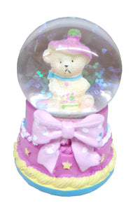 Mini-Glob Craciun cu Lichid Sticla Zapada Cristal Ursulet Baietel Palarioara Roz
