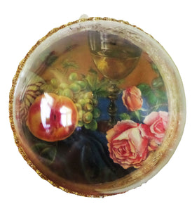 Glob de Craciun Decoratiune Ornament pe Suport 14 cm Trandafiri si Fructe la Masa de Craciun
