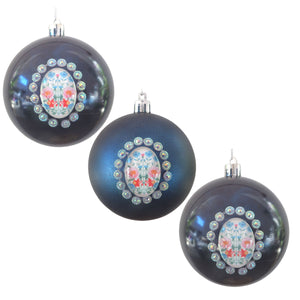 Set Globuri de Craciun Portocalii de Brad Pom 3 buc cu Motive Traditionale cu Flori Margarete si Albastrele 8 cm