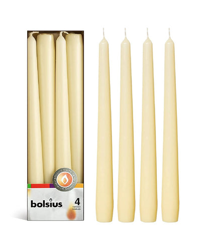 Lumanari Conice Alb Ivoire Crem Mat Set de 4 Bucati Candles Bolsius