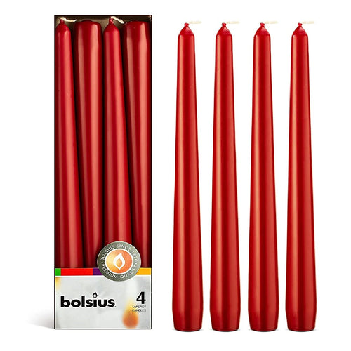 Lumanari Conice Visiniu Rosu Inchis Mat Set de 4 Bucati Candles Bolsius