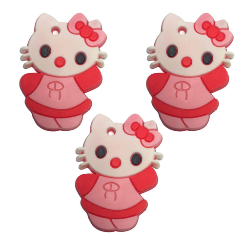 Cadou pentru Copii Martisor 1 8 Martie din Cauciuc Silicon Hello Kitty Pisicuta Rosu-Roz in Rochita