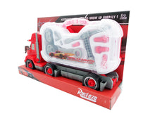Încărcați imaginea în Galerie, Jucarie Masina in Cutie Cadou Platforma Tir Camion Mack cu Unelte Cars 3 Fulger 95 Piston Cup Bucsa