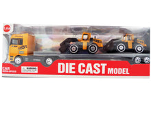 Încărcați imaginea în Galerie, Masina in Cutie Cadou Jucarie Platforma Camion Truck cu Excavator si Buldozer
