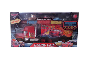 Jucarie Masina in Cutie Cadou Camion Platforma 5 Masinute Cars Fulger Piston Cup Jucarii Baieti