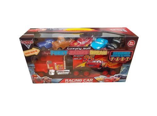 Jucarie Masina in Cutie Cadou Camion Platforma 5 Masinute Cars Fulger Piston Cup