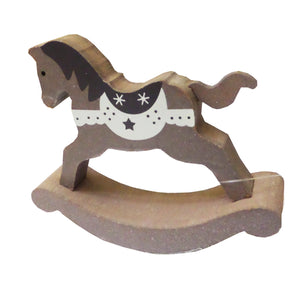 Decoratiune de Brad din Lemn de Craciun 3D Calut Balansoar Maro 1 buc 