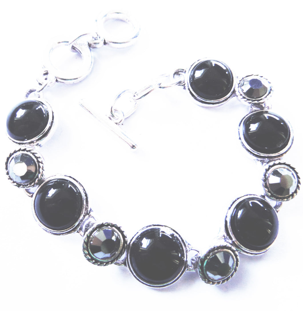 Bratara din Pietre Semipretioase Onix Negru Argint Tibetan Round