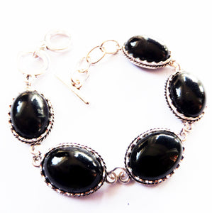 Bratara din Pietre Semipretioase Onix Negru Argint Tibetan Oval