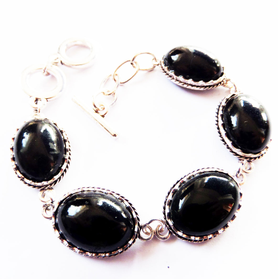 Bratara din Pietre Semipretioase Onix Negru Argint Tibetan Oval