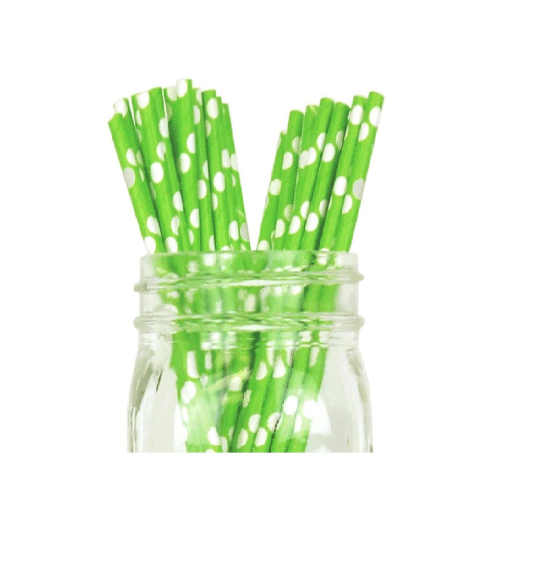 Paie din Carton Set 12 buc Petrecere Party Cocktail Verzi cu Buline Albe Verde Fistic