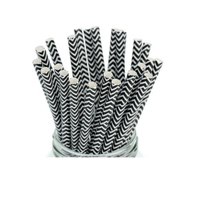 Paie din Carton Set 10 buc Petrecere Party Cocktail Zig Zag Negre