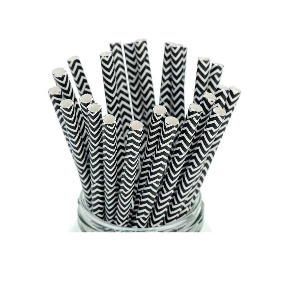 Paie din Carton Set 10 buc Petrecere Party Cocktail Zig Zag Negre