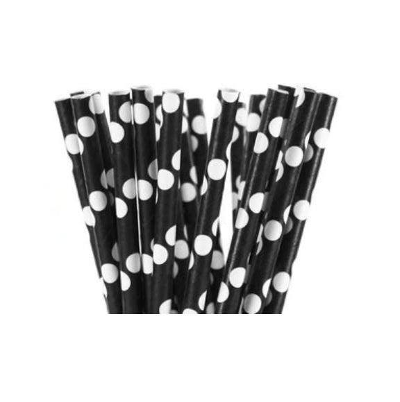 Paie din Carton Set 12 buc Petrecere Party Cocktail Negre cu Buline Albe