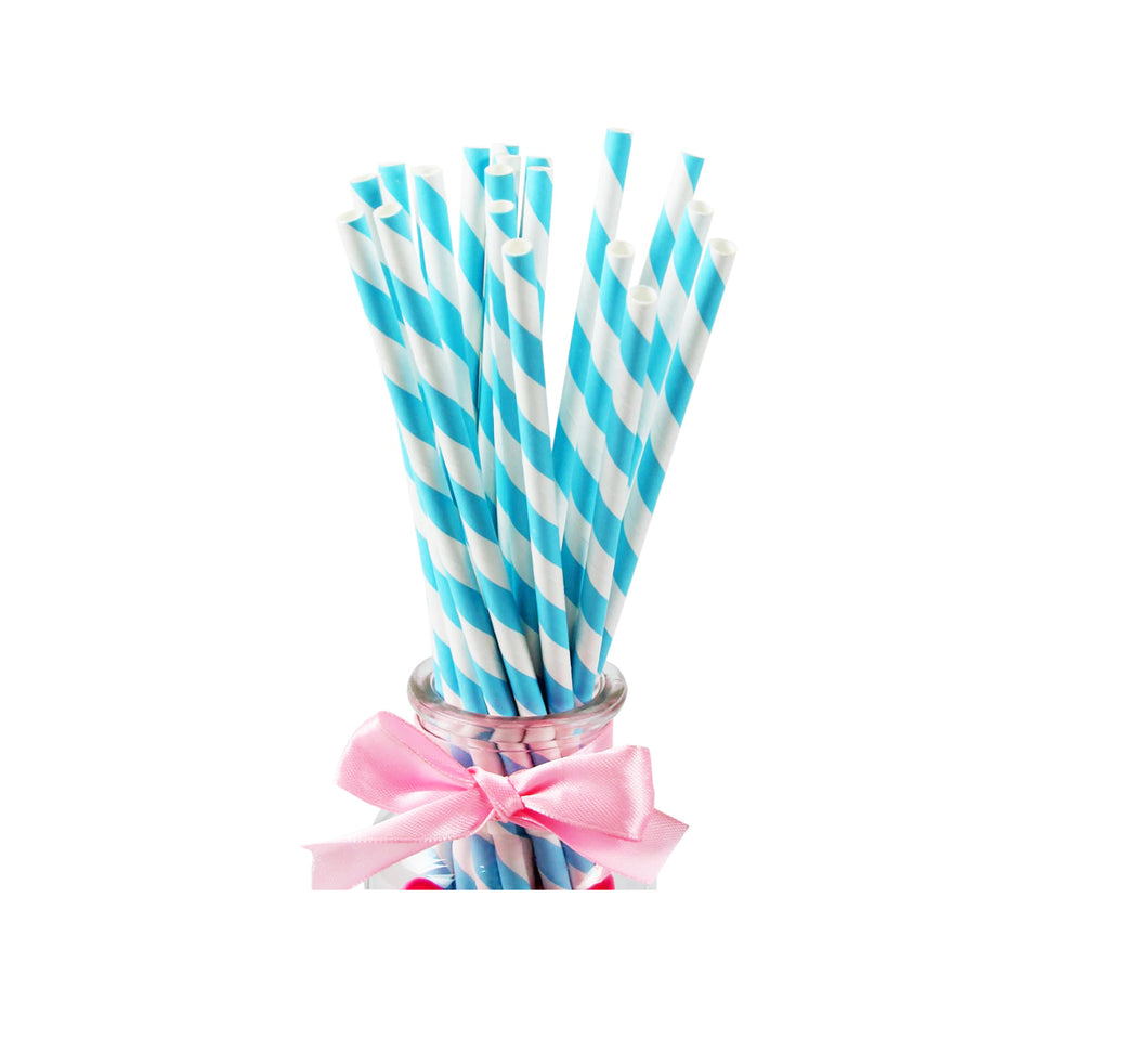Paie din Carton Set 12 buc pentru Petrecere Party Cocktail Stripes Dungi Albastru Pal
