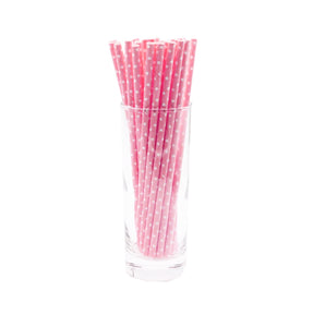 Paie din Carton Set 10 buc Petrecere Party Cocktail Roz cu Buline Deschis Pal