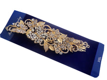 Încărcați imaginea în Galerie, Pieptan Agrafa Mireasa Tiara Accesoriu Voal Par de Nunta Auriu cu Cristale Fluture