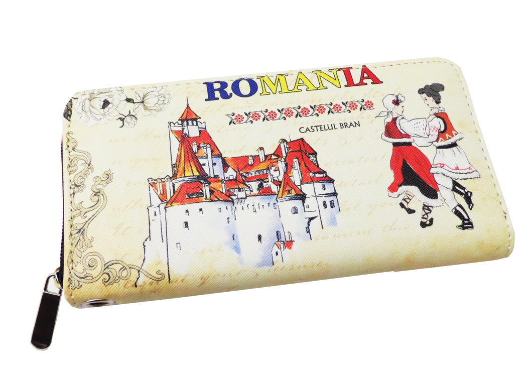 Portofel Dama Romania Souvenir Castelul Bran Piele Ecologica Motive Traditionale