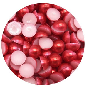Perle Decorative Jumatati Margele de Lipit Cabochon Rosu Perlat 12 mm Diametru Set de 50 buc