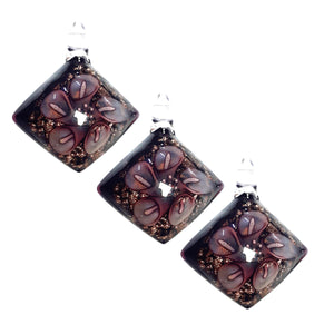 Bijuterie Cadou din Margele Lampa Pandantiv din Sticla de Murano Model Romb cu Flori Cale Mov 40x45 mm Cadou Doamne Femei