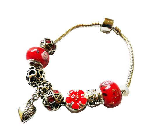 Bratara Stil Pandora Margele de Lampa Talismane Charm Rosu Lampwork Cadou Doamne Martisor