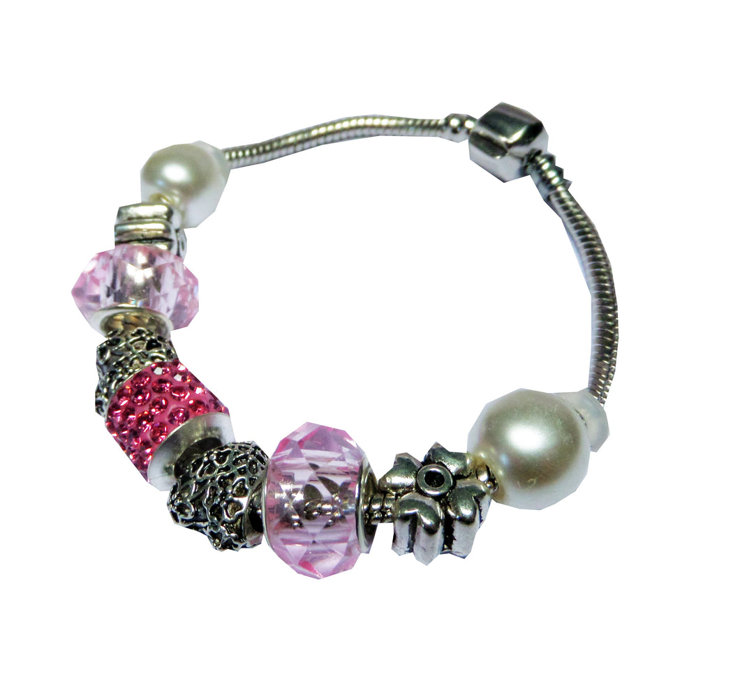 Bijuterie Bratara cu Margele Stil Pandora Roz Cadou Doamne cu Talismane si Charm-uri