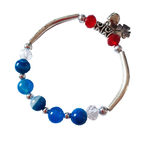 Bijuterie Bratara in Stil Pandora cu Pietre SemiPretioase Ochi de Pisica Albastru Blue Trifoi Martisor Cadou