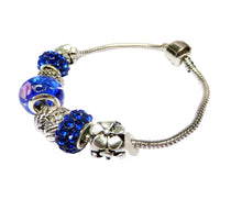 Încărcați imaginea în Galerie, Bijuteri Bratara in Stil Pandora din Sticla cu Margele Lampa Lampwork Albastre Bleu Deschis si Charm Metal