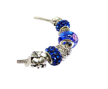 Încărcați imaginea în Galerie, Bijuterie Bratara in Stil Pandora din Sticla cu Margele Lampa Lampwork Albastre Bleu Deschis si Charm Metal Cadou Martisor