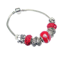 Încărcați imaginea în Galerie, Bijuterie Bratara in Stil Pandora din Sticla cu Margele Lampa Lampwork Rosii si Charm Metal Cadou martie
