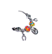 Încărcați imaginea în Galerie, Bijuterie Bratara Stil Pandora Talisman Trifoi Potcoava si Charm-uri Albastra-Portocalie Cadou Doamne Martisor