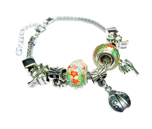 Bratara Stil Pandora Talisman Buburuza Charm-uri Verde-Rosie Bijuteri Cadou Doamne martisor