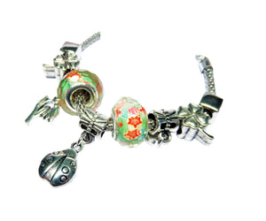 Bratara Stil Pandora Talisman Buburuza Charm-uri Verde-Rosie Martie Martisor Cadou Doamne Femei