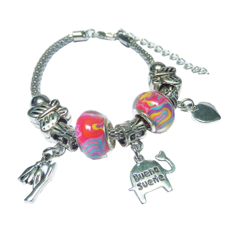 Bratara Stil Pandora Talisman Buena Suerte Elefantel Charm-uri Roz-Galben Cadou Doamne Femei martie martisor