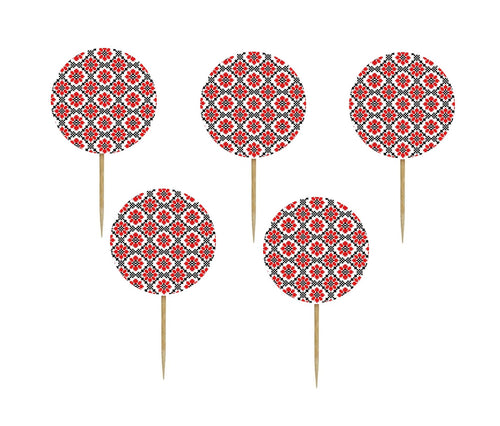 Set 16 buc Scobitori Cupcake Toppers Cu Motive Traditionale Floare de Colt Candy Bar Muffin Taranesti Populare