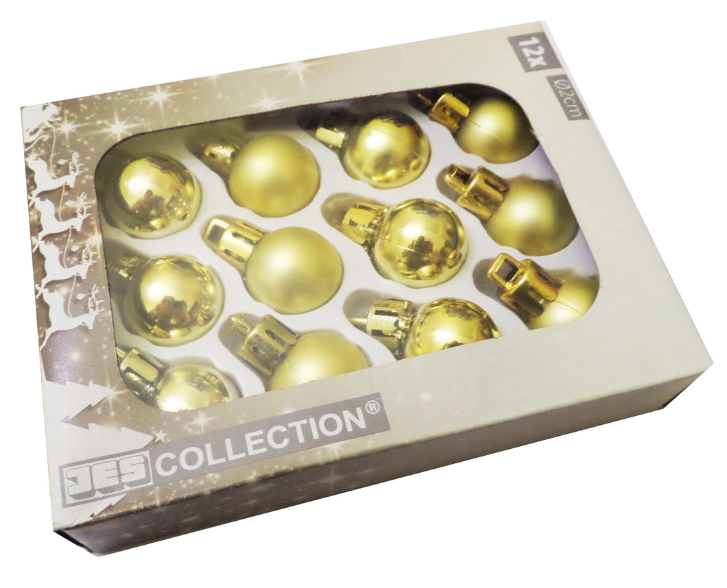 Set Globuri de Craciun Uniculoare pentru Brad 12 buc Auriu-Galben 2 cm