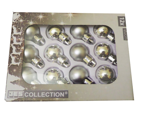 Set Globuri de Craciun Uniculoare pentru Brad 12 buc Argintiu 2 cm