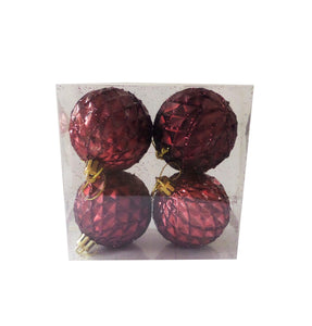 Set Globuri de Craciun Uniculoare de Brad 4 buc Visinii Caro Gliter 5.50 cm