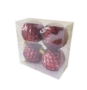 Set Globuri de Craciun Uniculoare de Brad 4 buc Visinii Caro Gliter 5.50 cm 55 mm