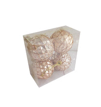 Încărcați imaginea în Galerie, Set Globuri de Craciun Uniculoare de Brad 4 buc Nude Piersica Carou Gliter 5.50 cm Gold 6 cm